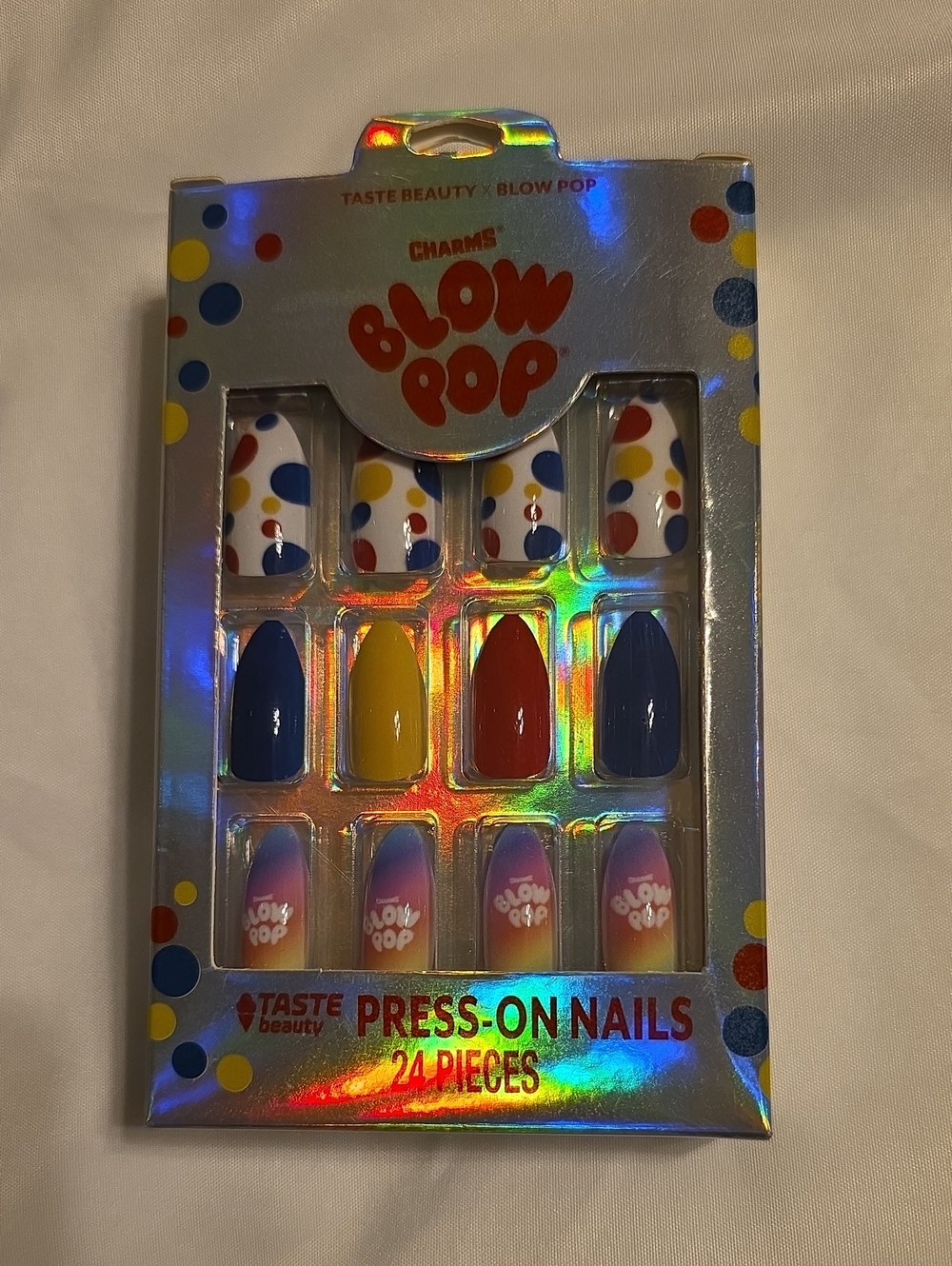 Charm's Blow Pop Taste Beauty Press-On Nails - Blue, Yellow, Red, White